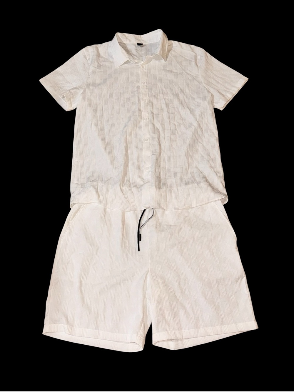 Manfinity Men's Size XXL Button Down Shirt and Shorts Set White Textured Resort